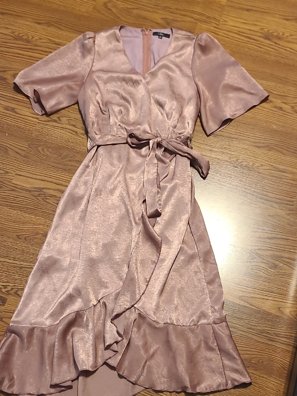 Lulu's Dusty Rose Blush Satin Wrap Dress M